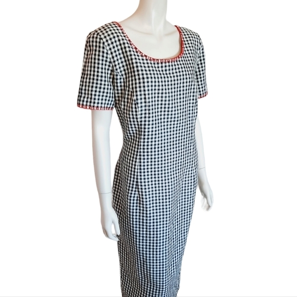 Vintage 90s Gingham Column Dress size 12 Linen Cotton Fully Lined Cottagecore - Picture 3 of 10
